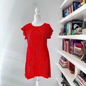 Free People NWT Beaded Embellished Red Boho Mini Dress Sz XS